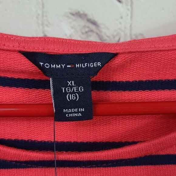 NWT Tommy Hilfiger Girls XL (16) Paradise Pink Striped Cold Shoulder Terry Dress - Picture 5 of 8